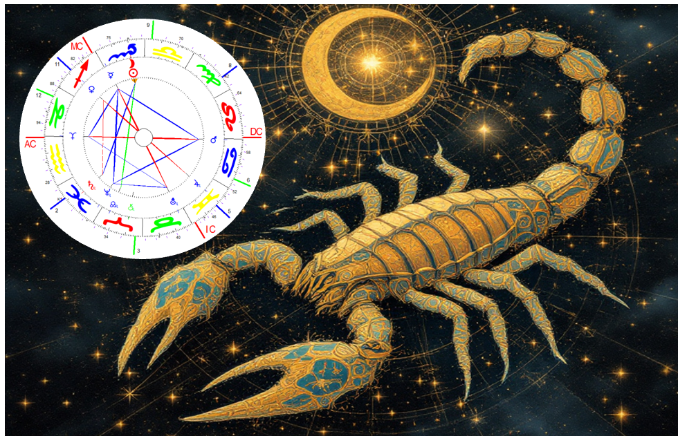 Skorpion Neumond 2024 Bild mit Radix